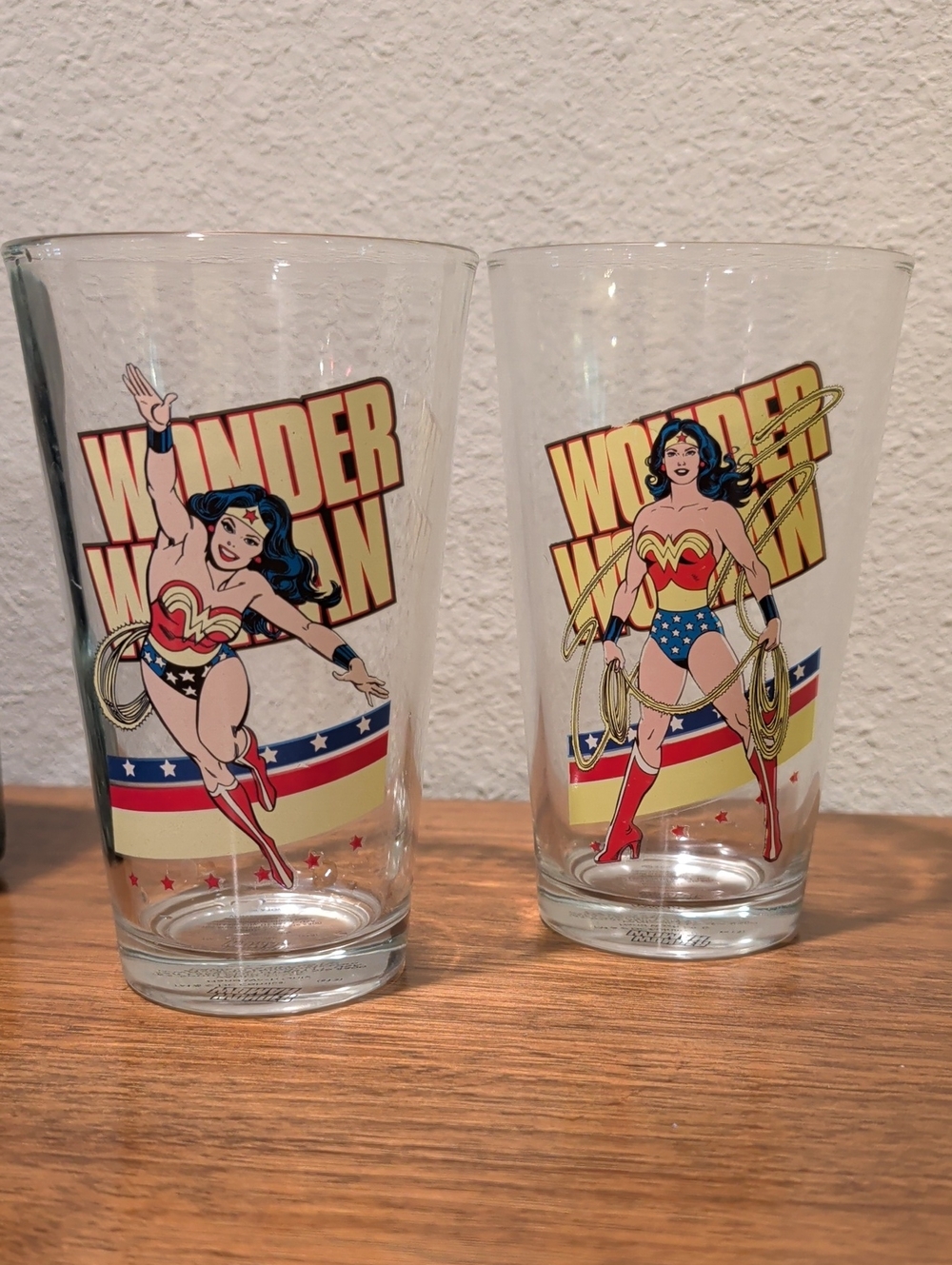 DC Comics Wonder Woman Glass Tumblers - Red, Blue, Yellow, Gold (Set of 2)